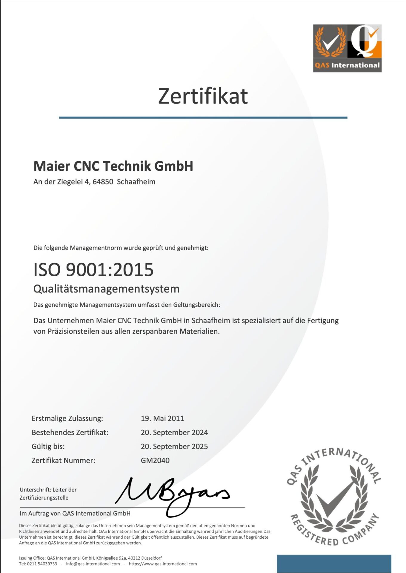 ISO 9001:2015 Zertifikat